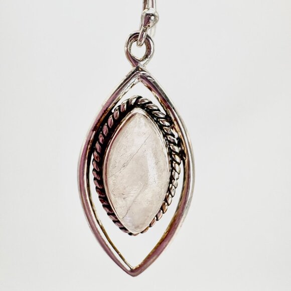 VTG Solid Sterling Silver 925 White Quartz Dangle Earrings Size 2" Length - Picture 6 of 10